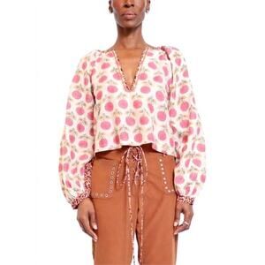 Alix Of Bohemia S Marlowe Pomegranate Silk Linen Top in Rose